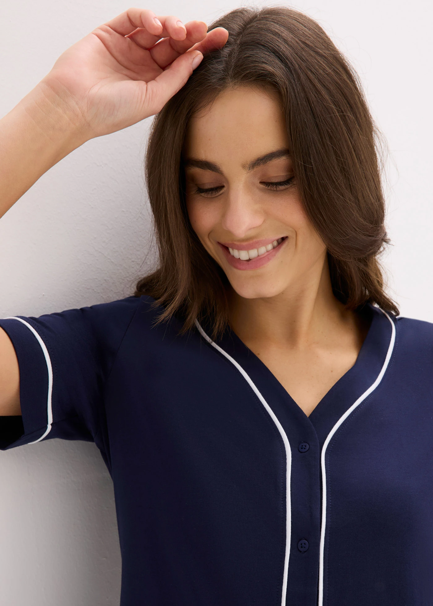 Kort nachthemd van puur katoen met knoopsluiting • maritiemblauw-wit • bonprix online shop