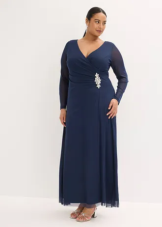 Galajurk van zacht tule met decoratieve steentjes, Kleur: donkerblauw