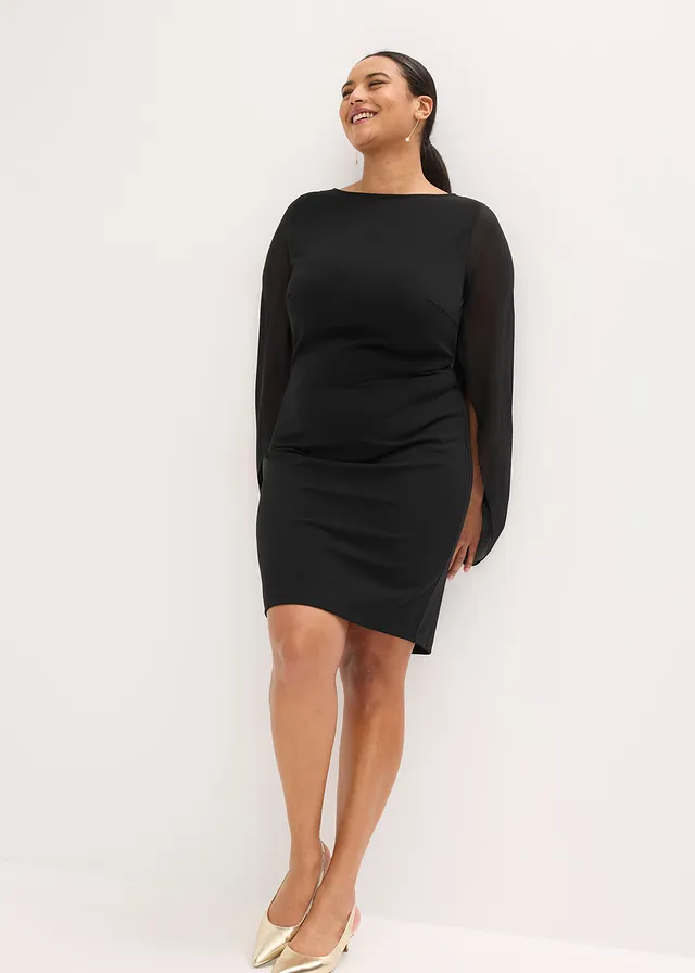 Robe de cocktail avec manches en mousseline, Couleur: noir