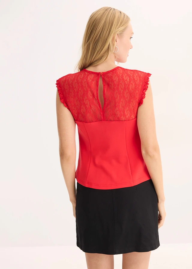 Top met kant, Kleur: aardbeirood