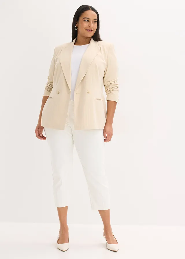Blazer met krijtstreep, Kleur: lichtsand/wit gestreept