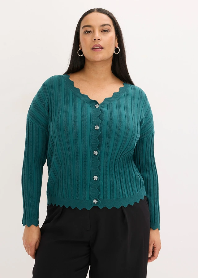 Gilet court en maille ajourée, Couleur: vert poivre