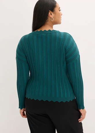Gilet court en maille ajourée, Couleur: vert poivre