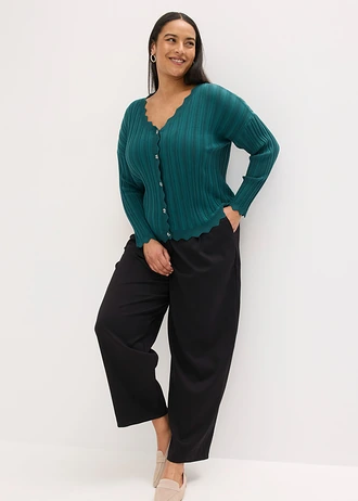 Gilet court en maille ajourée, Couleur: vert poivre