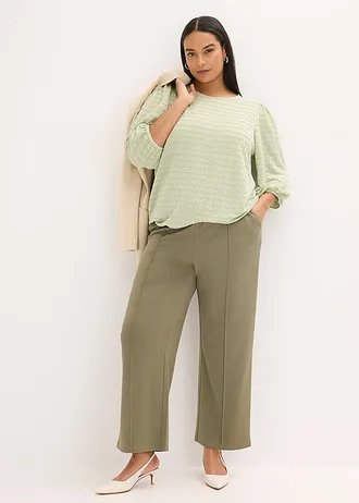 Pantaloni cu talie elastică din stofă interlock, culoare: oliv