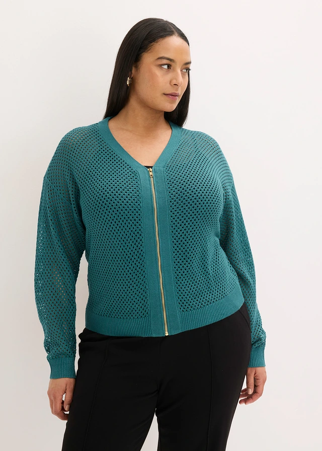 Gebreid vest, Kleur: pepergroen/metallic