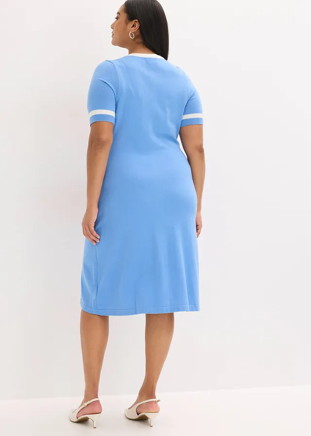 Robe en maille, Couleur: bleu moyen-écru