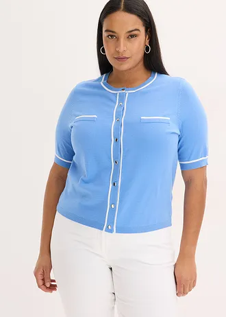 Vest met viscose, Kleur: middenblauw/wolwit