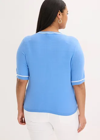 Gilet en maille, Couleur: bleu moyen/écru