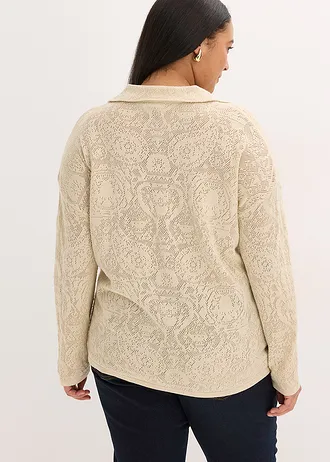 Ajour gebreid vest met glittergaren, Kleur: lichtsand