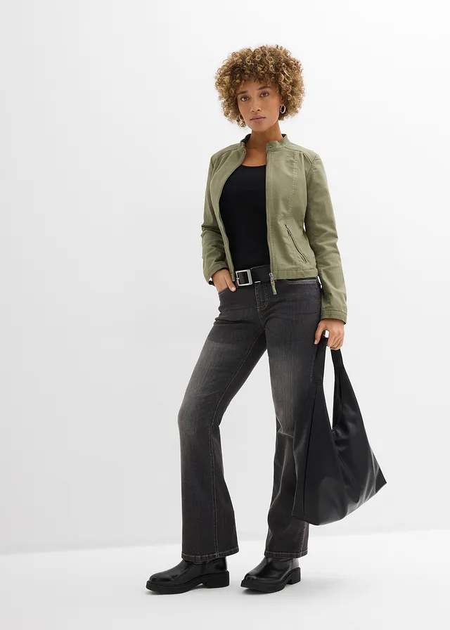 Jack van katoenen twill met stretch inzetten opzij • olijfgroen • product-page.page-title-suffix