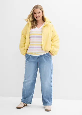 Bluzka z bawełny organicznej slub, rękawy 3/4, kolor: pudrowy bez-kremowy bez-zielono-miętowy-kremowy-biały w paski