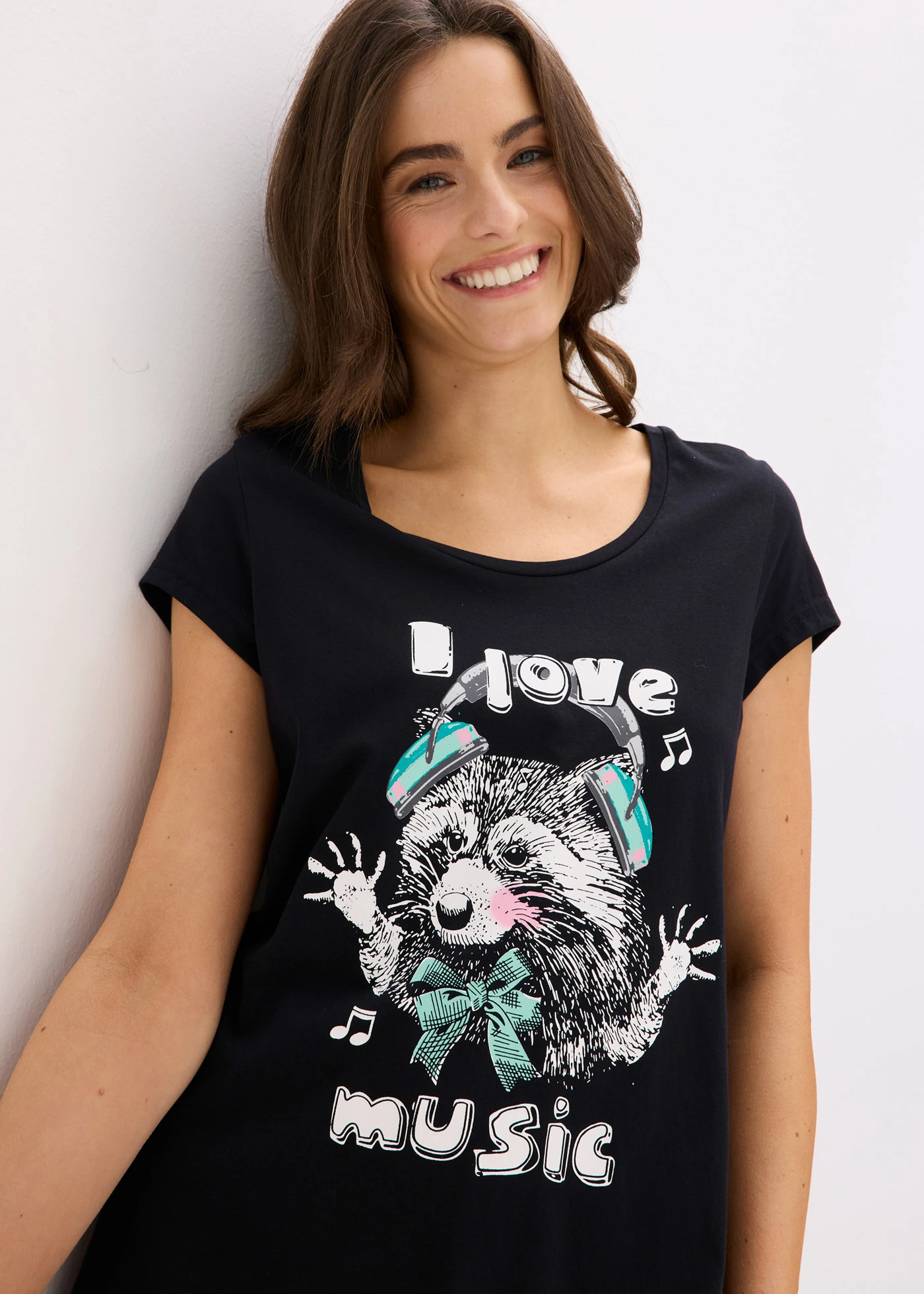 Kort nachthemd van biologisch katoen • zwart met print • bonprix online shop