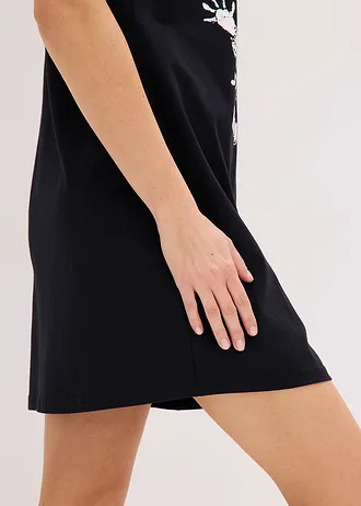 Chemise de nuit courte 100% coton • noir imprimé • Boutique bonprix
