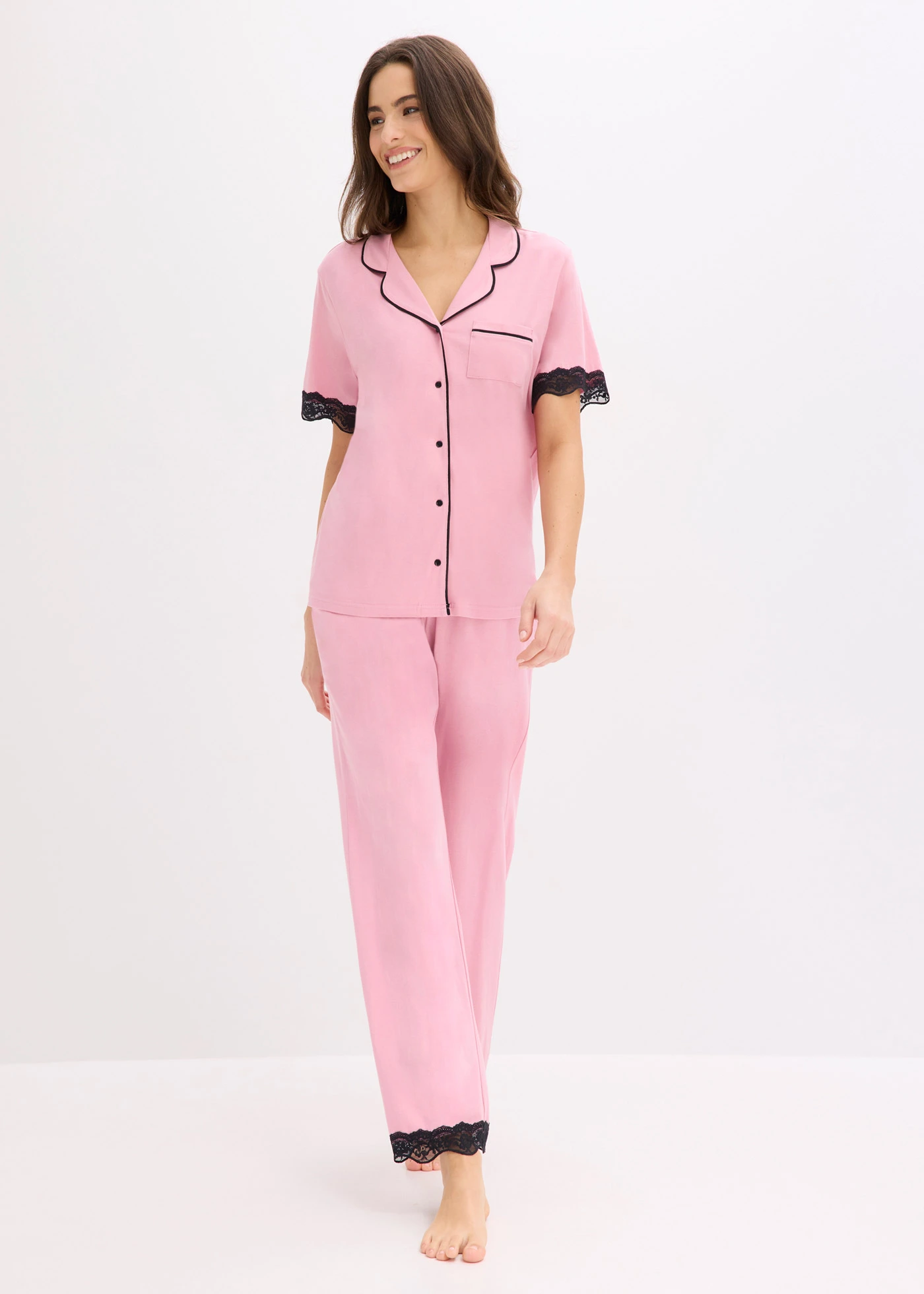 Pyjama van zachte viscose-mix met knoopsluiting • rookorchidee • bonprix online shop