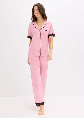 Pyjama van zachte viscose-mix met knoopsluiting, Kleur: rookorchidee