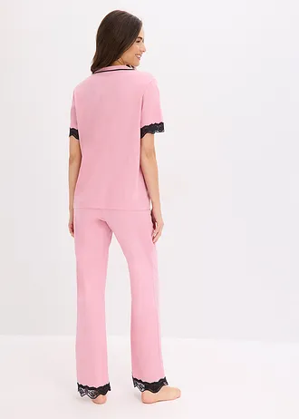 Pyjama van zachte viscose-mix met knoopsluiting, Kleur: rookorchidee