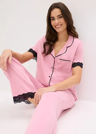 Pyjama van zachte viscose-mix met knoopsluiting • rookorchidee • bonprix online shop