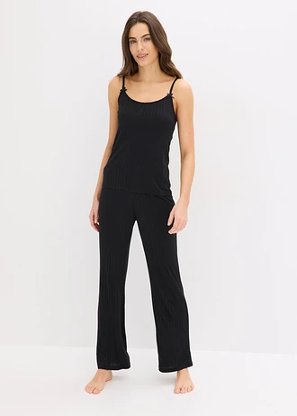 Pijama din jerse moale Pointelle • negru • magazin bonprix