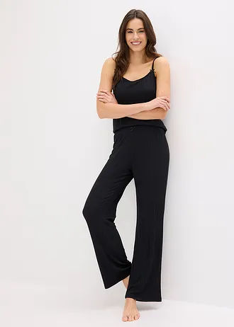 Pyjama van zachte pointelle jersey, Kleur: zwart