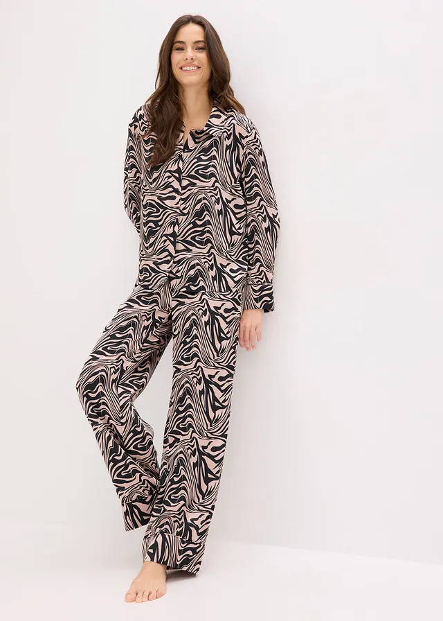 Satijnen pyjama, Kleur: zwart zebraprint