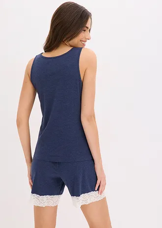 Pyjashort 100% coton • bleu foncé chiné-écru • Boutique bonprix