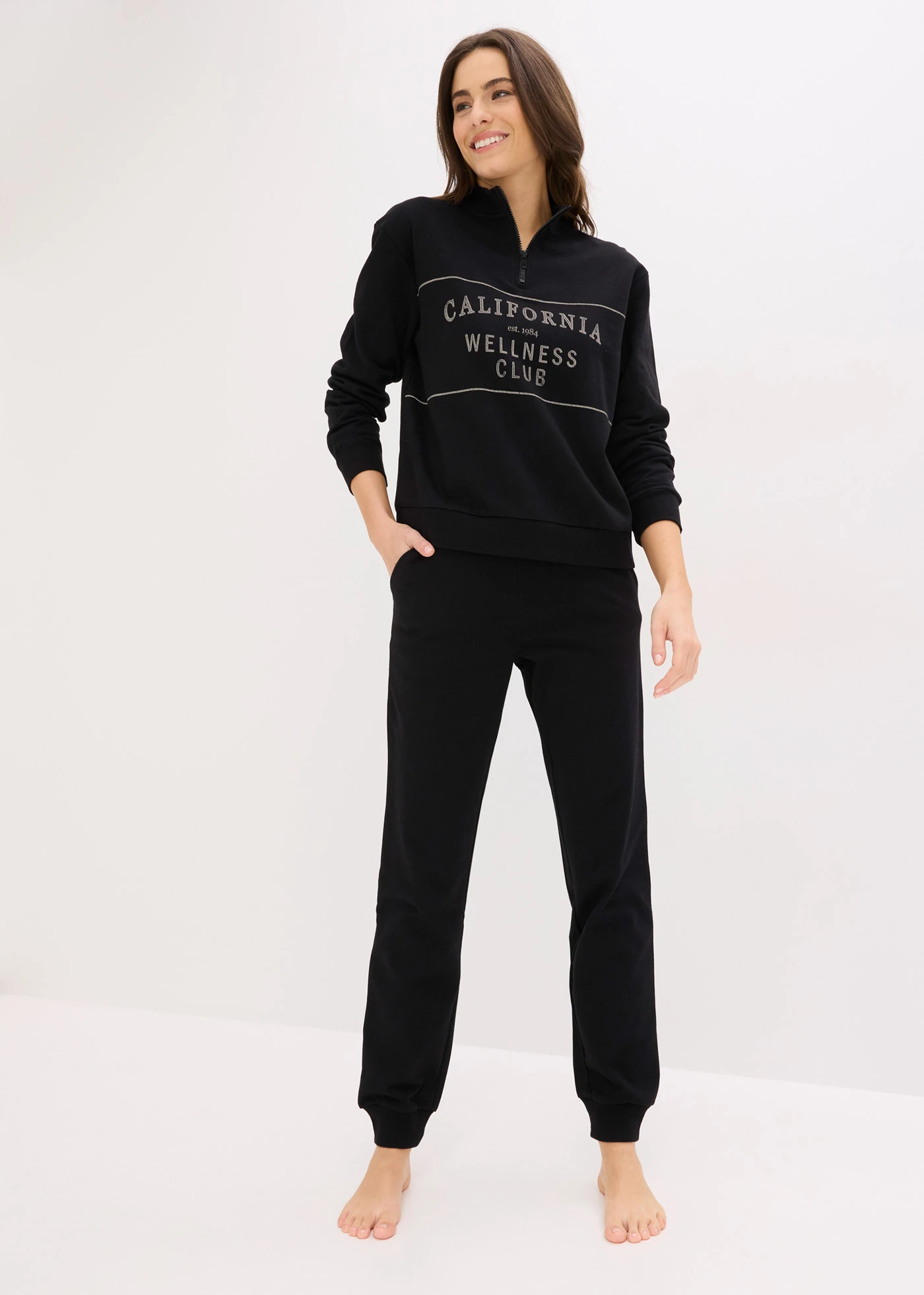 Costum de casă de tip trening din bumbac 100% • negru • magazin bonprix