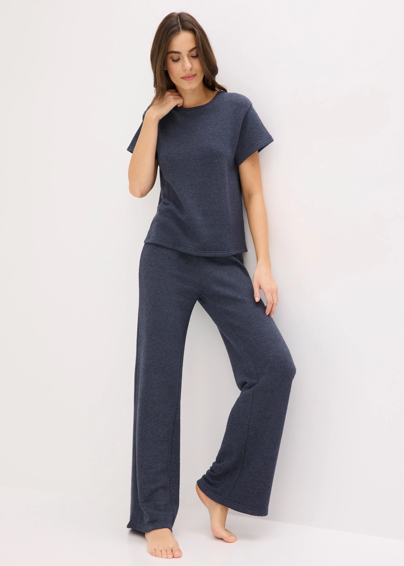 Domácí souprava z měkkého strukturovaného materiálu • tmavě modrá melír • bonprix obchod