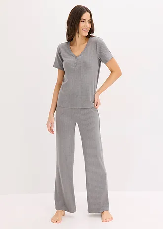 Geribd huispak met viscose • grijs gemêleerd • bonprix online shop