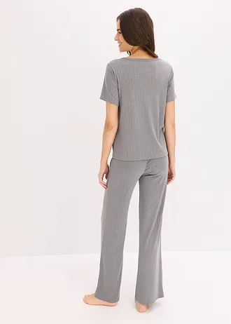 Geribd huispak met viscose, Kleur: grijs gemêleerd