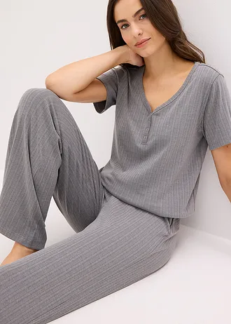 Geribd huispak met viscose • grijs gemêleerd • bonprix online shop