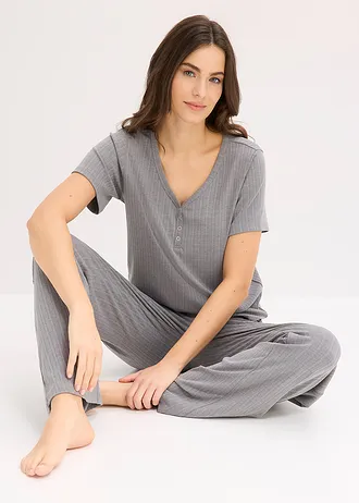 Geribd huispak met viscose • grijs gemêleerd • bonprix online shop