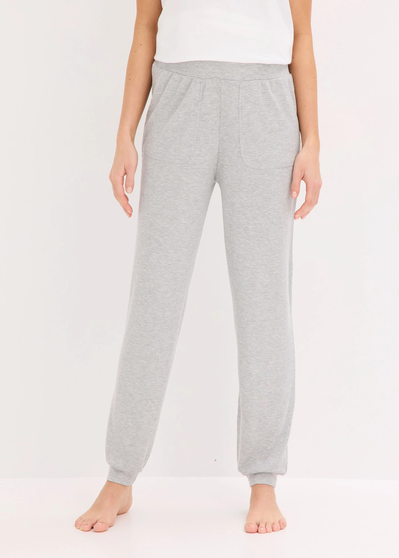 Huispak broek van lichte viscose ribstof • lichtgrijs gemêleerd • bonprix online shop