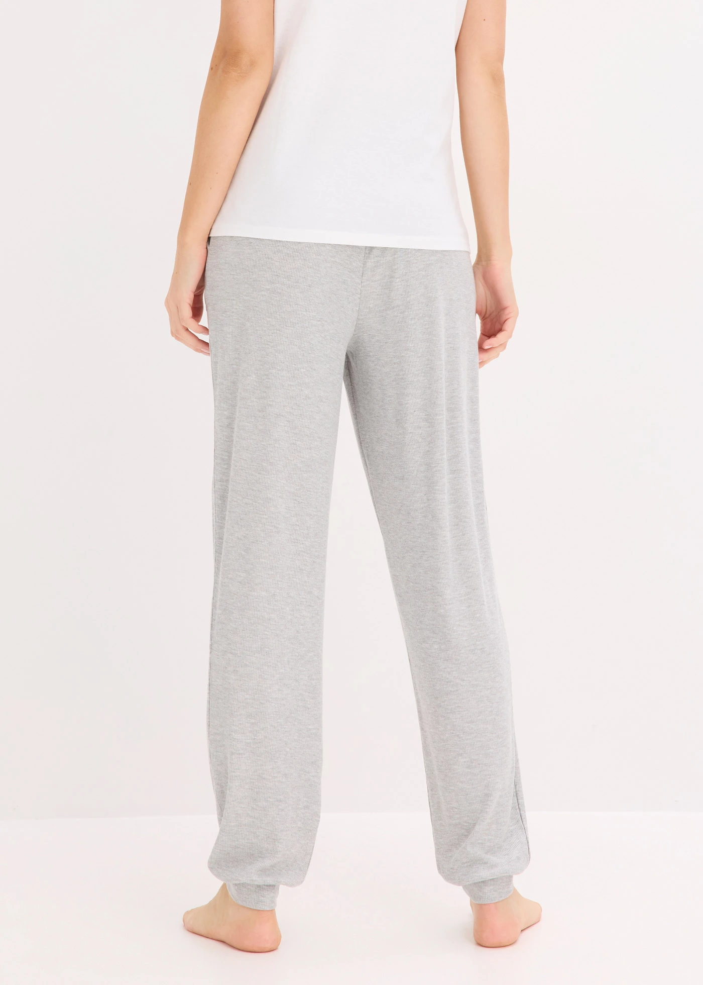 Huispak broek van lichte viscose ribstof • lichtgrijs gemêleerd • bonprix online shop