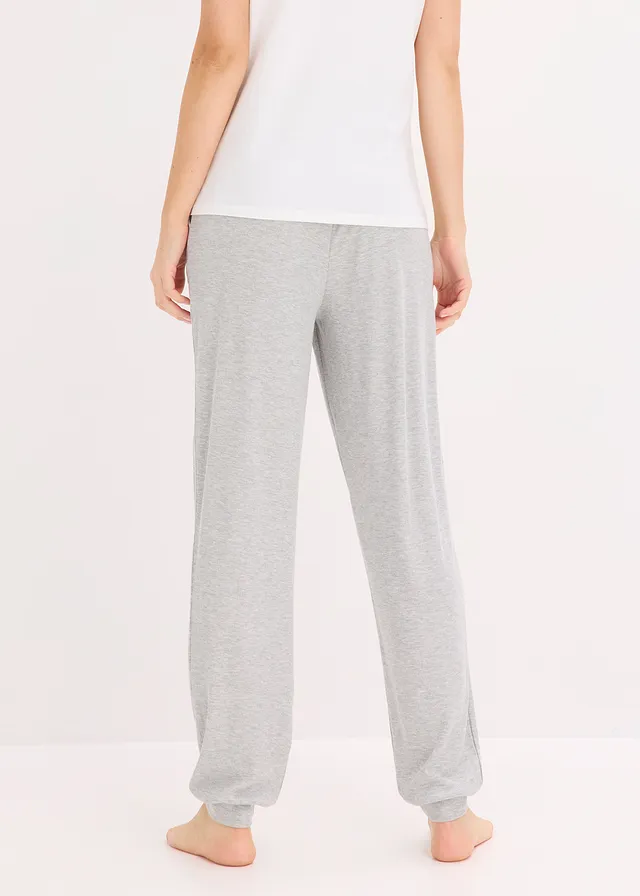 Huispak broek van lichte viscose ribstof, Kleur: lichtgrijs gemêleerd