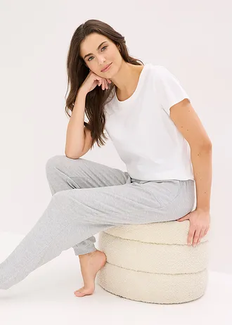 Huispak broek van lichte viscose ribstof • lichtgrijs gemêleerd • bonprix online shop