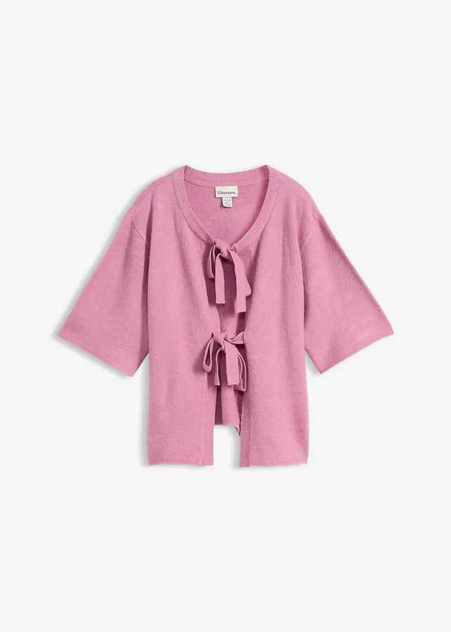Fijn gebreid vest met strikjes, Kleur: mauve