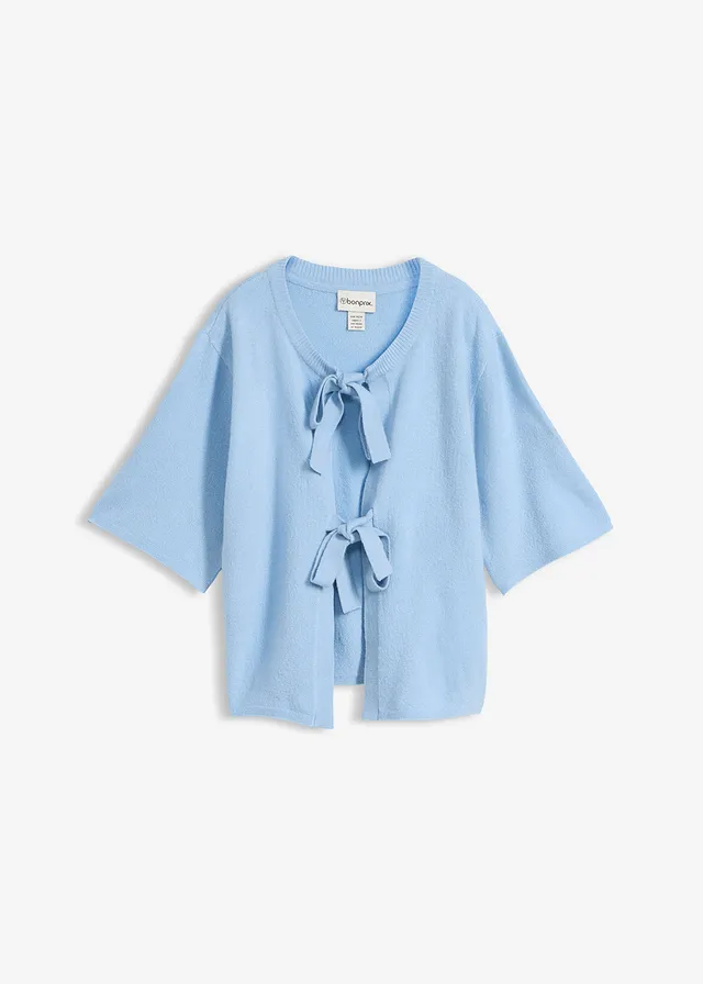 Fijn gebreid vest met strikjes, Kleur: lichtblauw