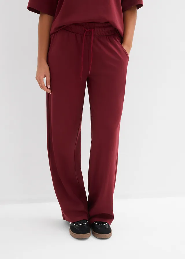 Wijde jersey broek van interlock • robijnrood • product-page.page-title-suffix