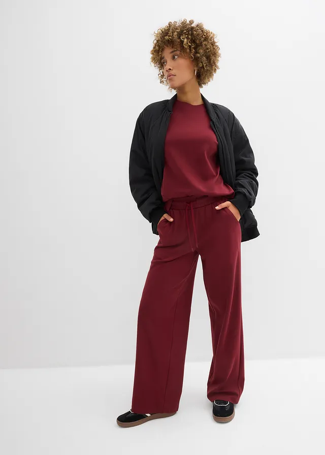 Pantalon en jersey interlock, Couleur: rouge rubis