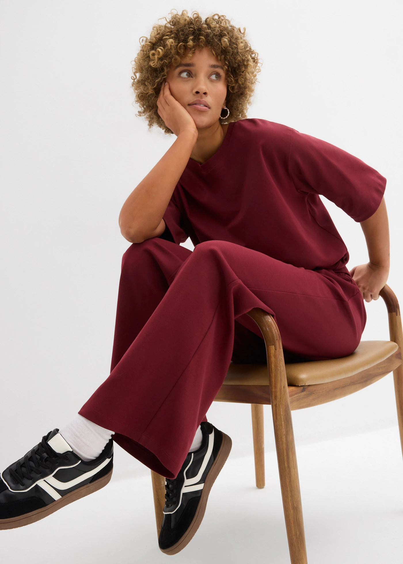 Pantaloni din jerse din material interlock • roşu rubiniu • magazin bonprix