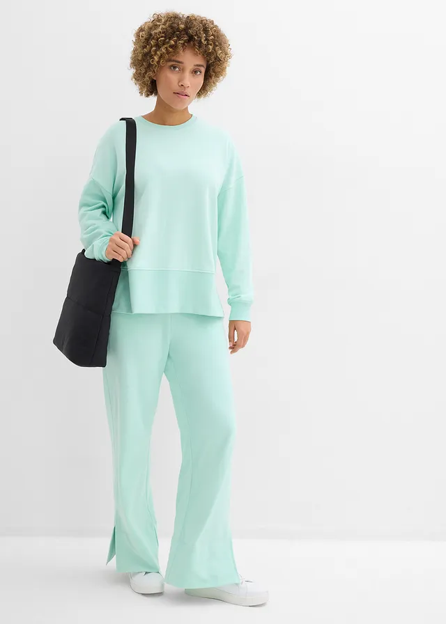 Oversized sweater van een katoenmix, Kleur: lichtmint
