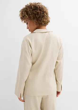 Wikkelblouse van linnenmix, Kleur: lichtsand