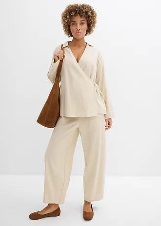 Chemisier cache-cœur en lin mélangé • sable clair • Boutique bonprix