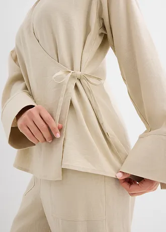 Chemisier cache-cœur en lin mélangé • sable clair • Boutique bonprix