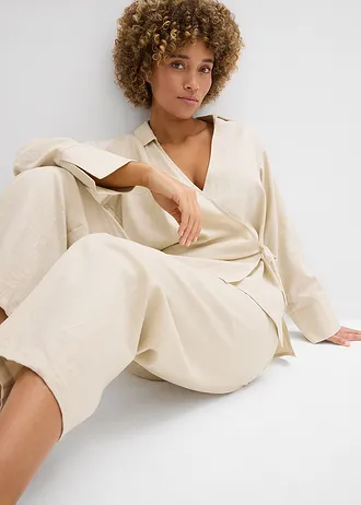 Chemisier cache-cœur en lin mélangé • sable clair • Boutique bonprix