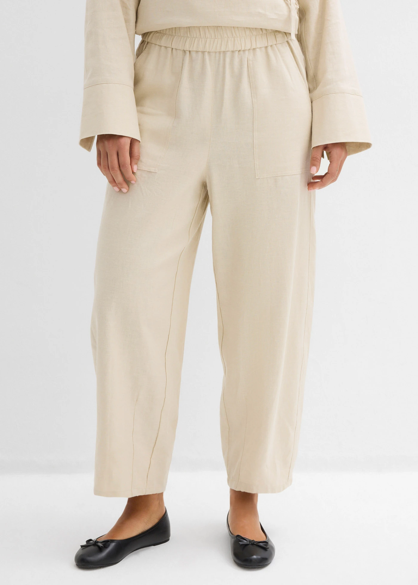 Pantaloni barrel din material subțire cu in • bej nisipiu mat • magazin bonprix