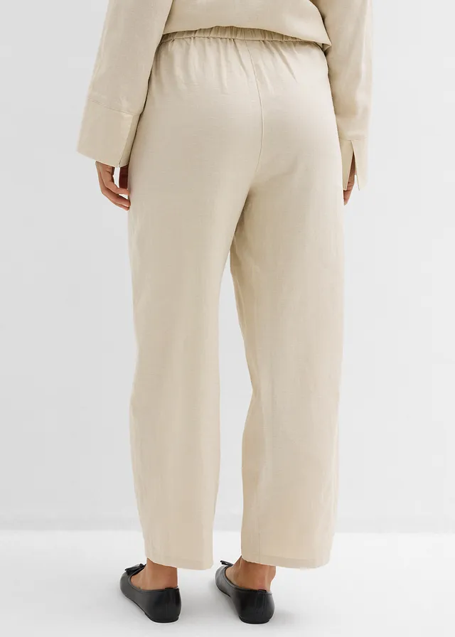 Barrel broek van lichte linnenmix, Kleur: lichtsand