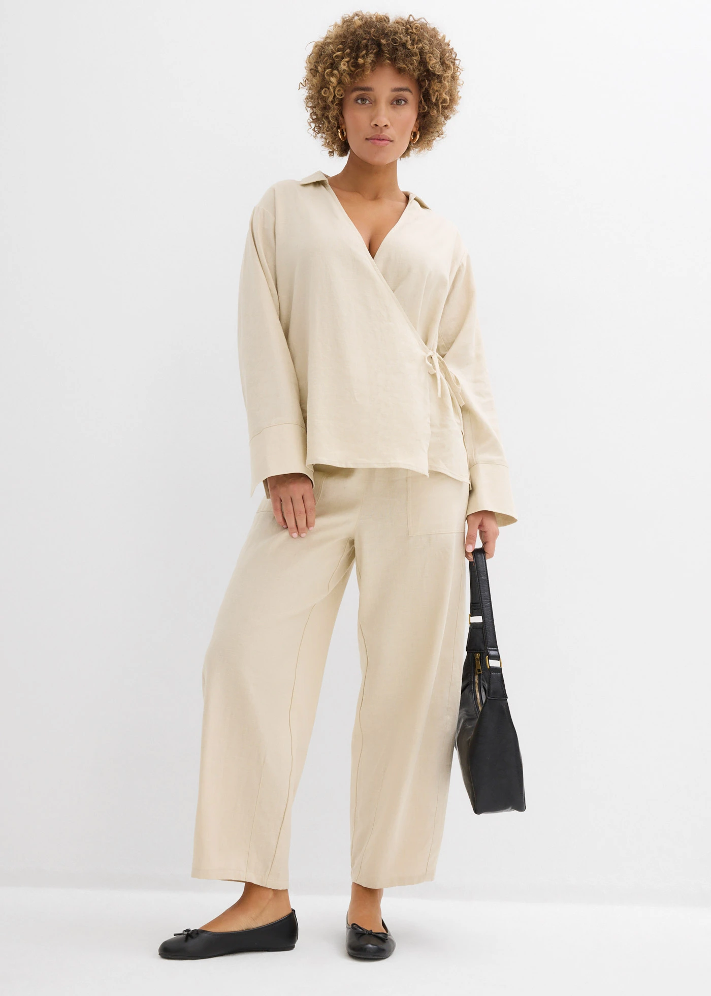 Pantaloni barrel din material subțire cu in • bej nisipiu mat • magazin bonprix