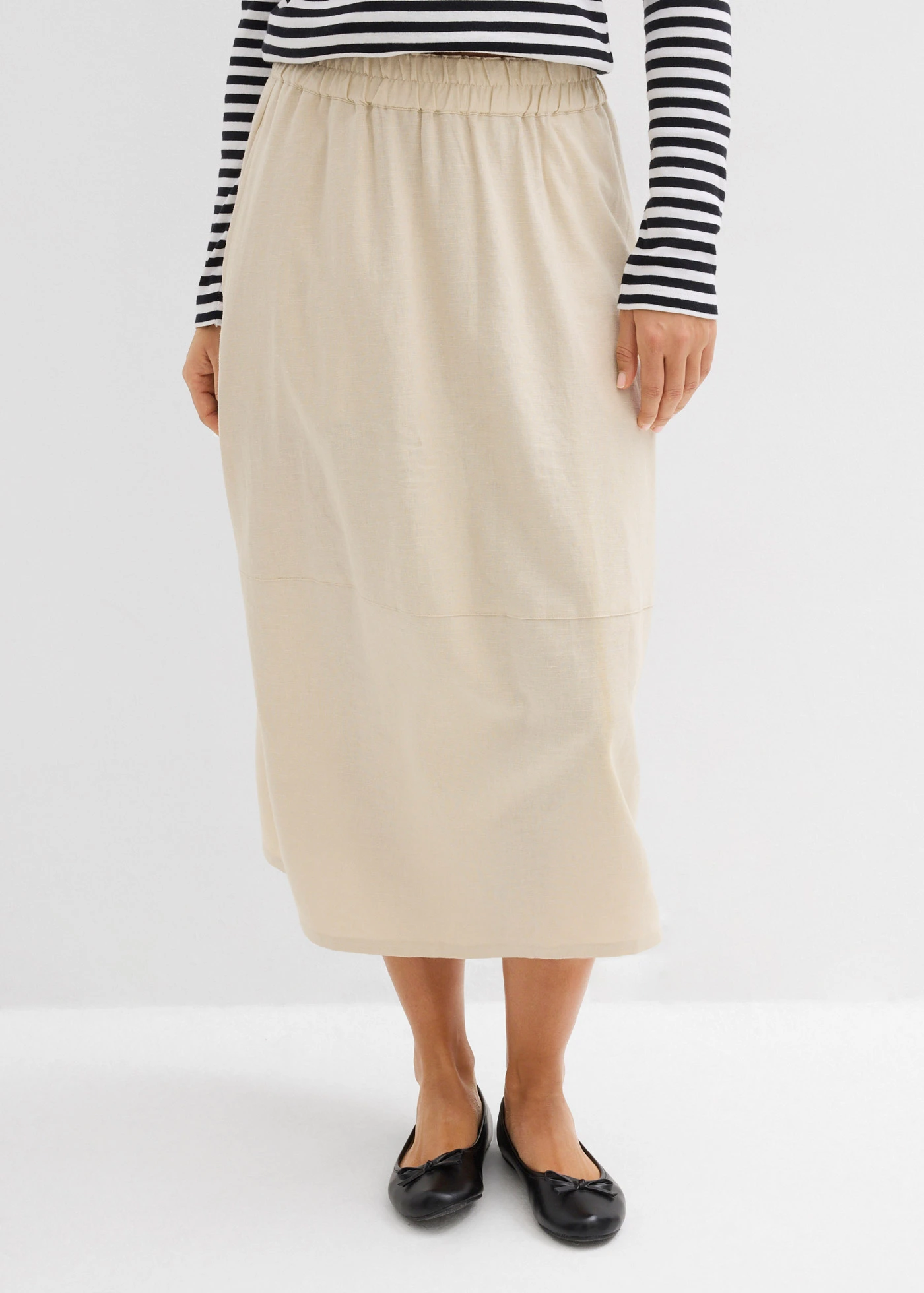 Fustă midi din material vaporos cu in • bej nisipiu mat • magazin bonprix